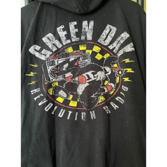 GD Lightning Bolt Graphic Full Zip Black Hoodie Sweatshirt, Green Day - Picture 7 of 8
